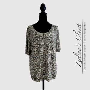Talbots Cheetah Leopard Print Crew Neck Pullover Top Brown Black L